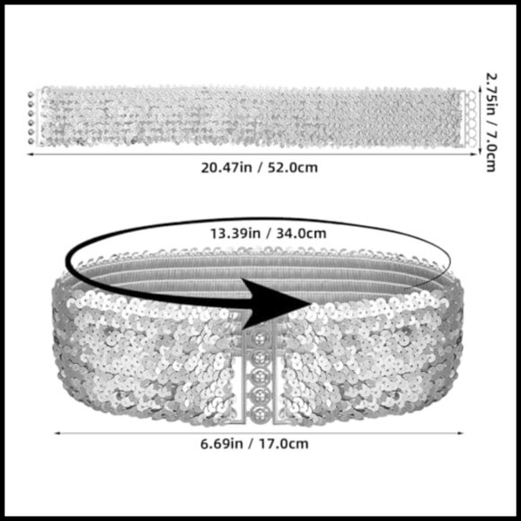 Sequin Elastic Belt, Wide Waist Cinch, Adjustable Stretchy Belt for Women main image 4